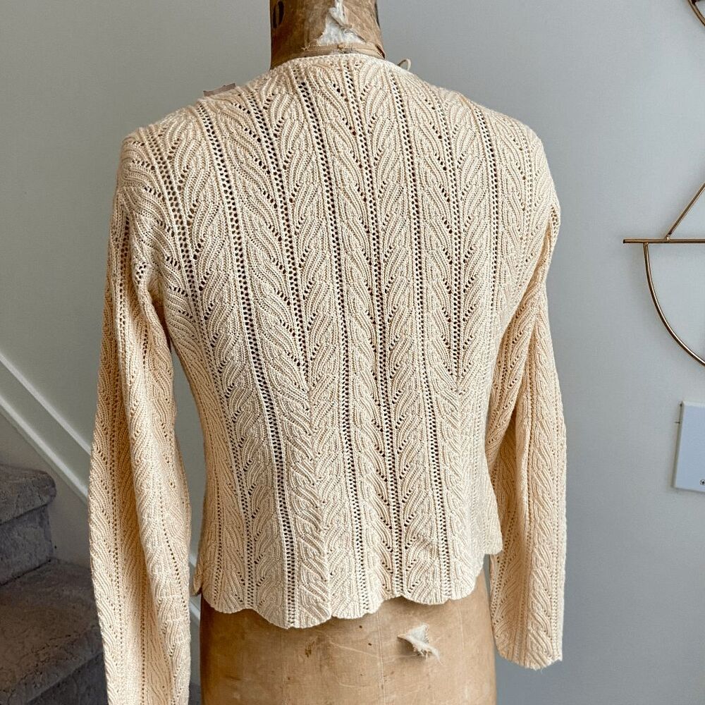 VTG Romantic Cottagecore Cardigan Butter Yellow Scalloped Knit S/M - Picture 6 of 16